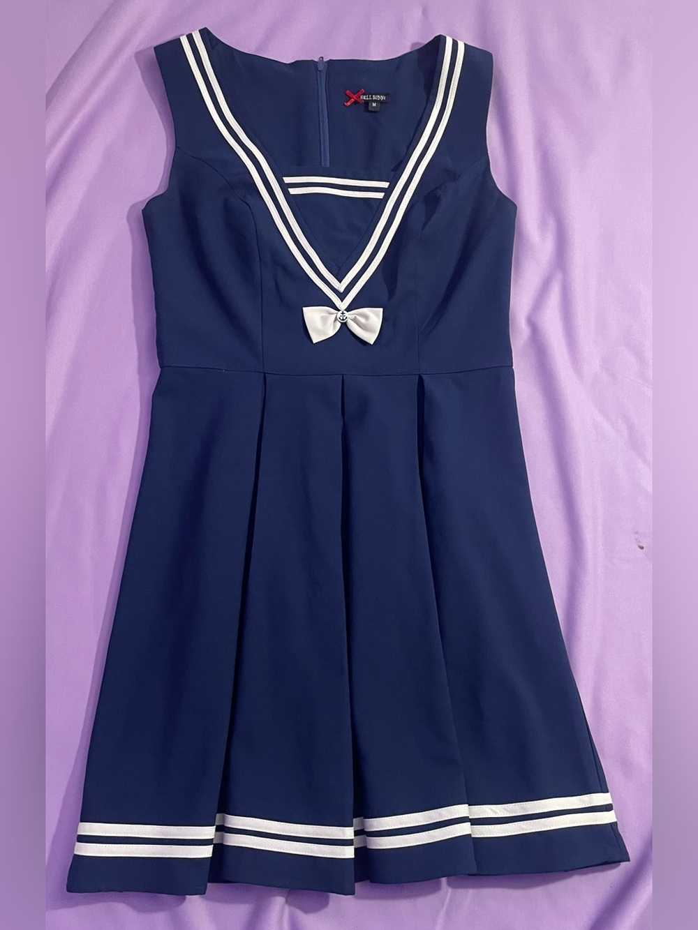 Hell Bunny Navy Blue Sailor Dress Nautical Pin Up Rockabilly Retro Size M